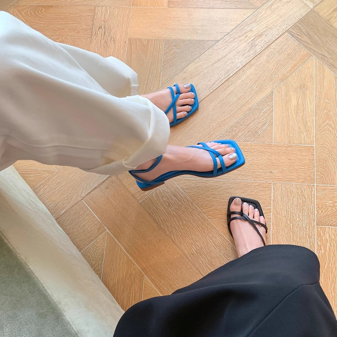 Square Toe Cross Strap Flat Sandals