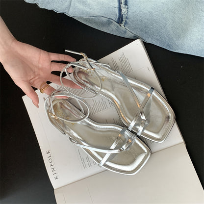 Square Toe Cross Strap Flat Sandals