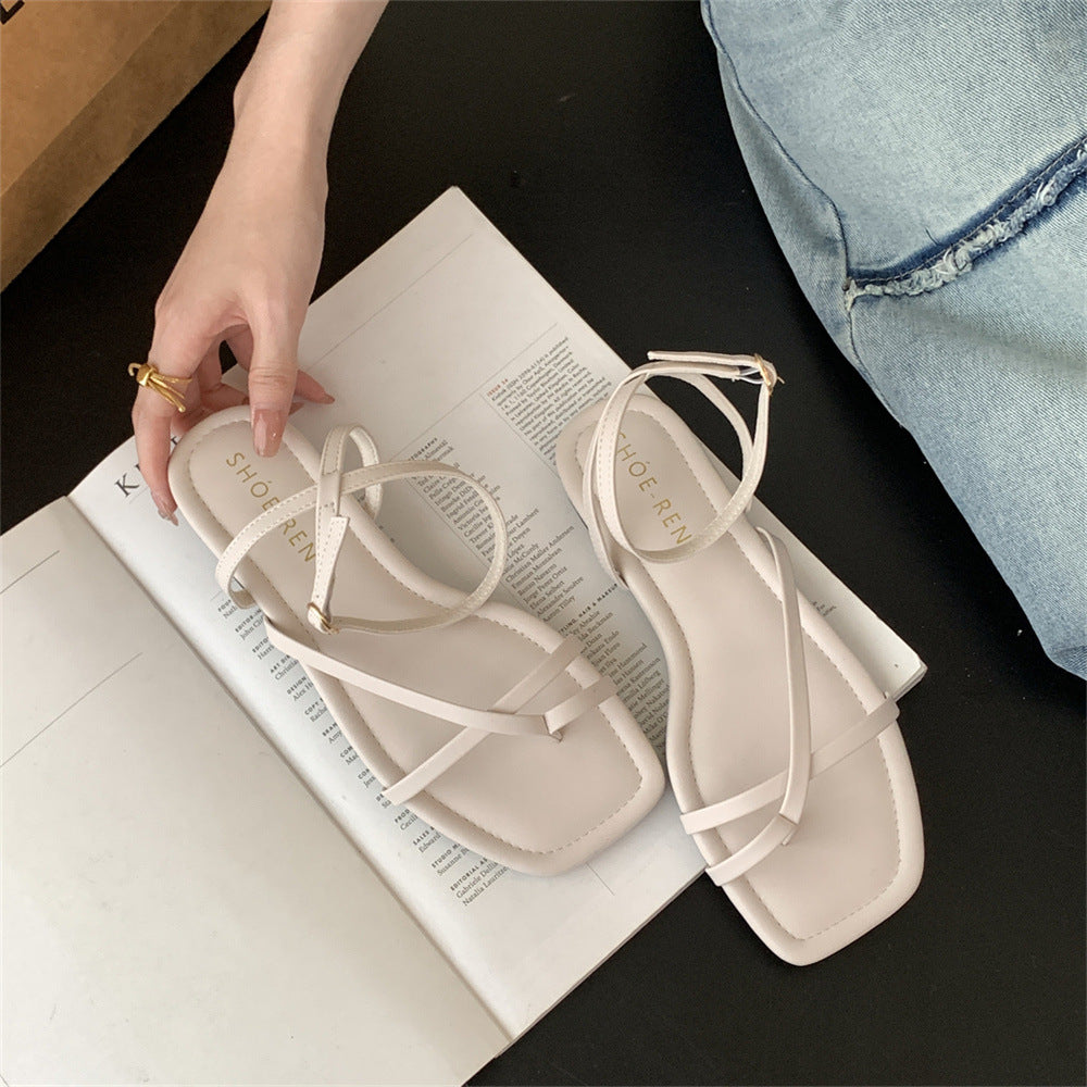 Square Toe Cross Strap Flat Sandals