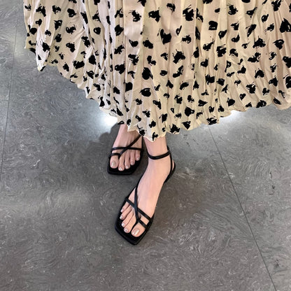 Square Toe Cross Strap Flat Sandals