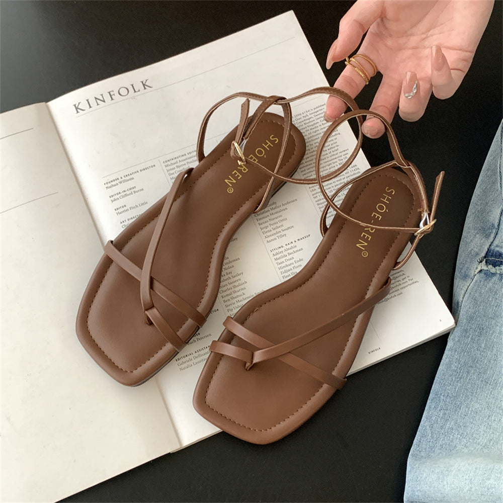Square Toe Cross Strap Flat Sandals