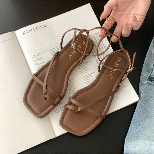 Square Toe Cross Strap Flat Sandals