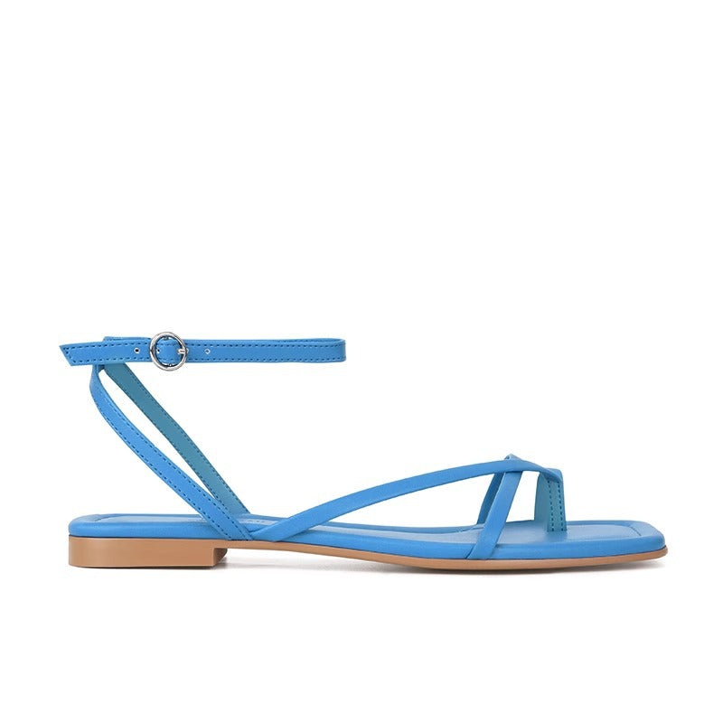 Square Toe Cross Strap Flat Sandals