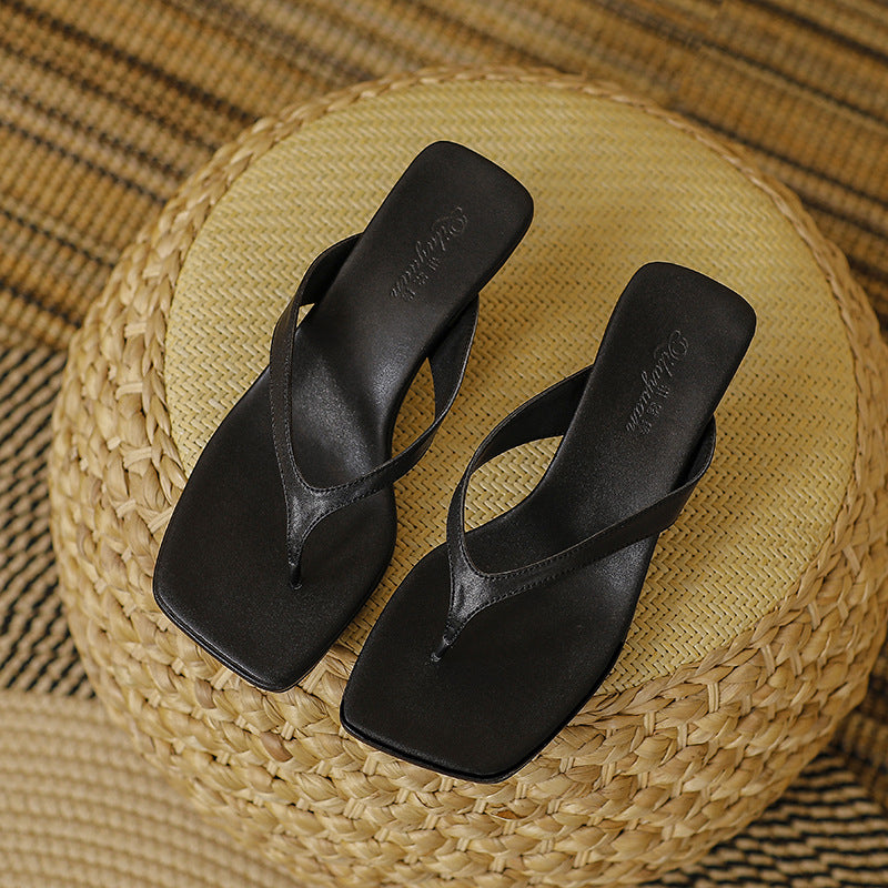 Square-toe kitten heels with sandals