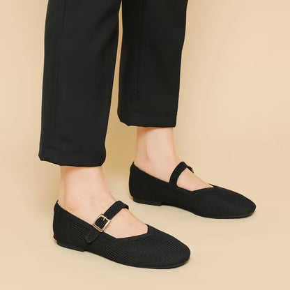 Square Toe Knitted Mary Jane Flat Shoes