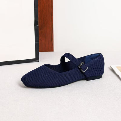 Square Toe Knitted Mary Jane Flat Shoes