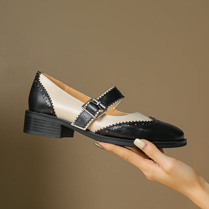 Square Toe Mary Jane Leather Shoes for Women