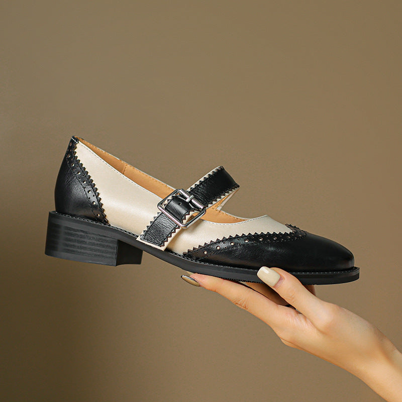 Square Toe Mary Jane Leather Shoes for Women
