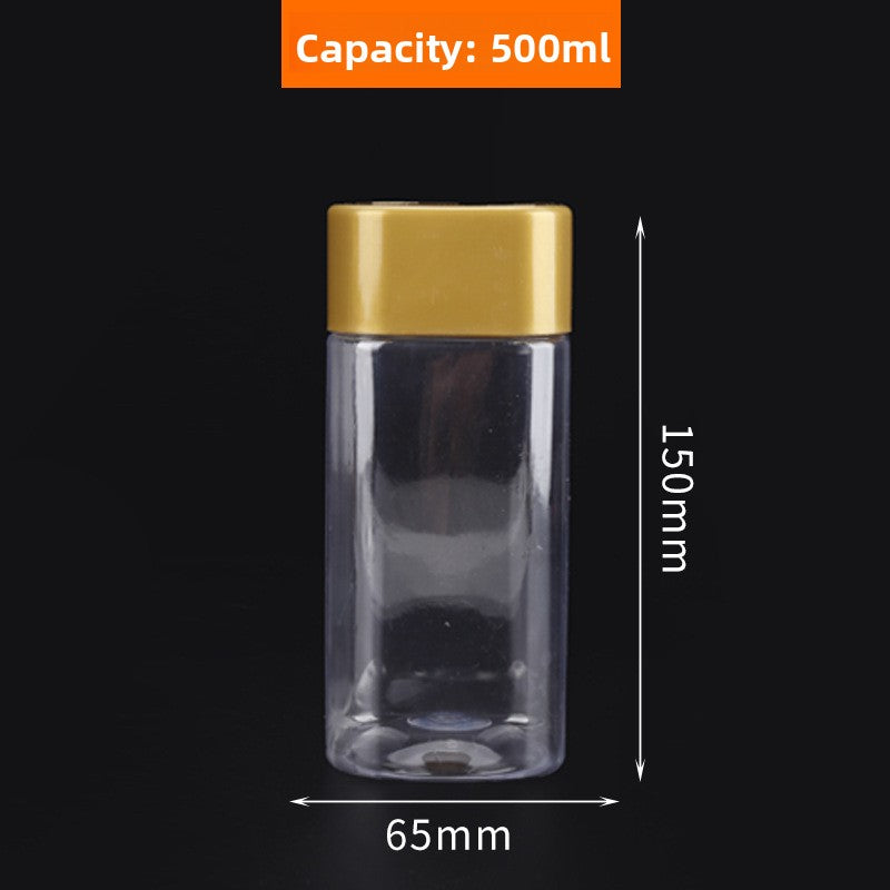 Square Transparent PET Plastic Storage Jars with Lids (300ml–700ml).