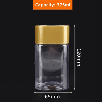 Square Transparent PET Plastic Storage Jars with Lids (300ml–700ml).