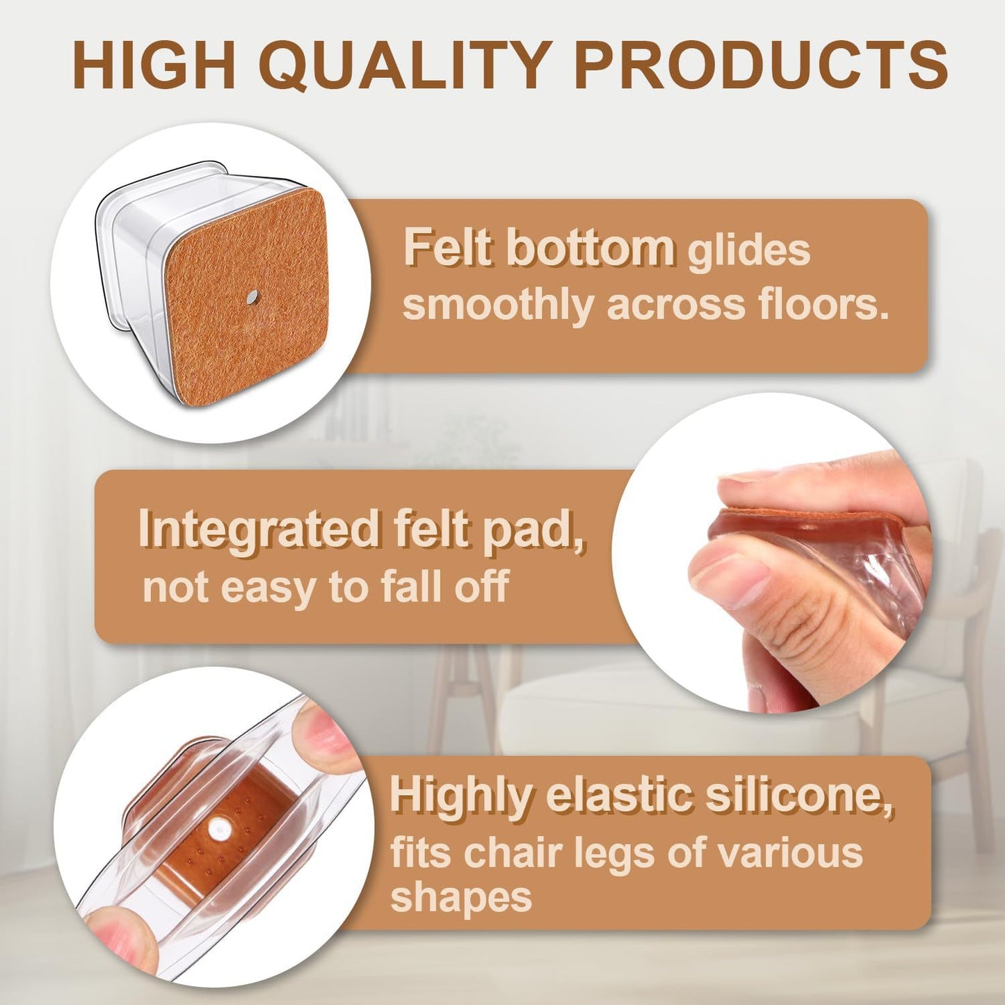 Square transparent table and chair foot pad