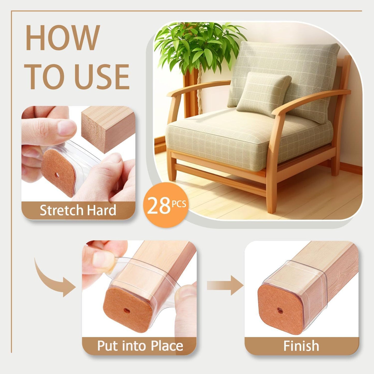 Square transparent table and chair foot pad