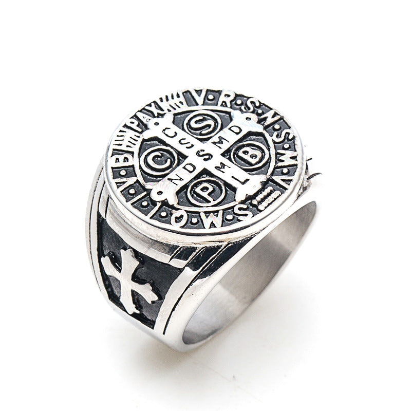 St Benedict Cross Titanium Steel Ring