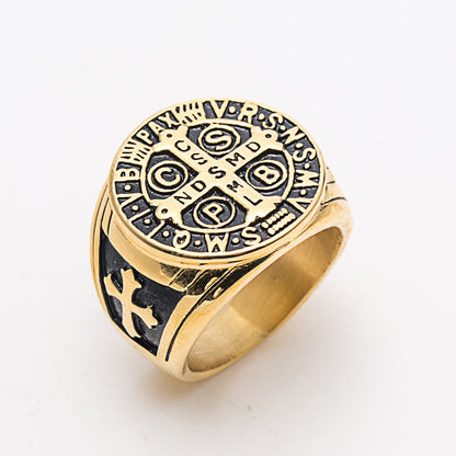 St Benedict Cross Titanium Steel Ring