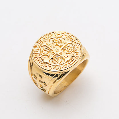 St Benedict Cross Titanium Steel Ring