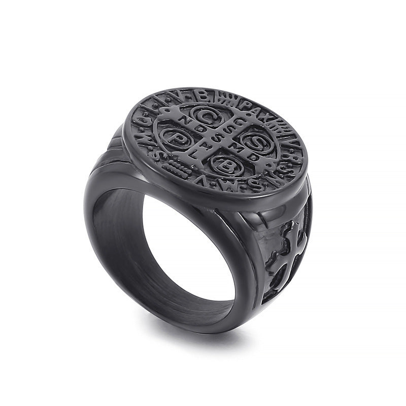 St Benedict Cross Titanium Steel Ring