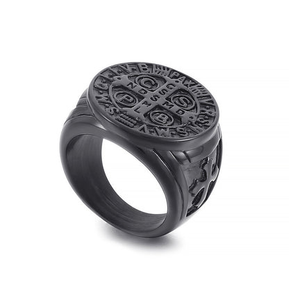 St Benedict Cross Titanium Steel Ring