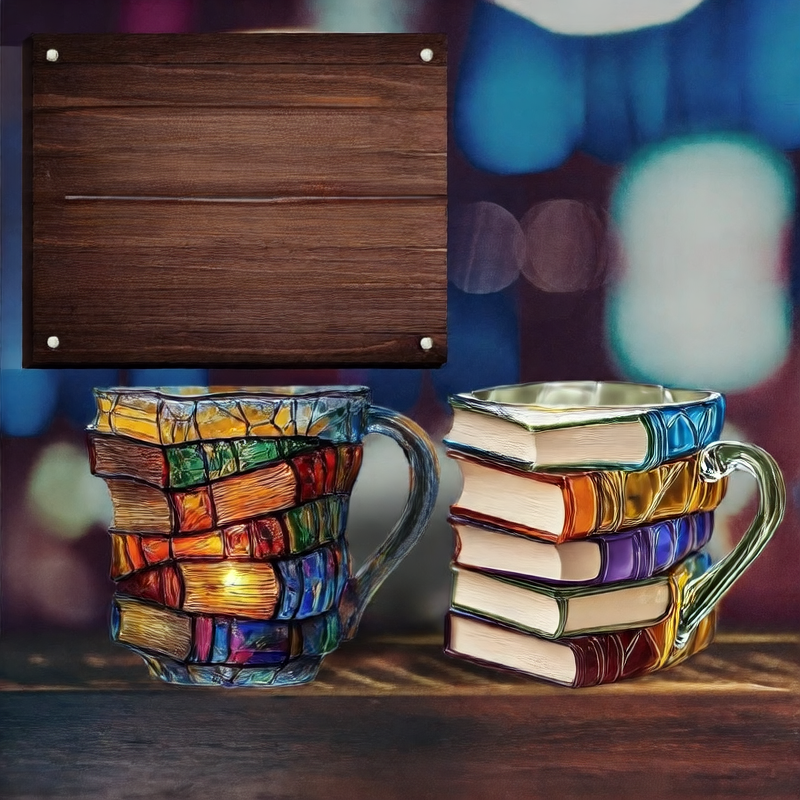 Stackable Painted Resin Book Cup