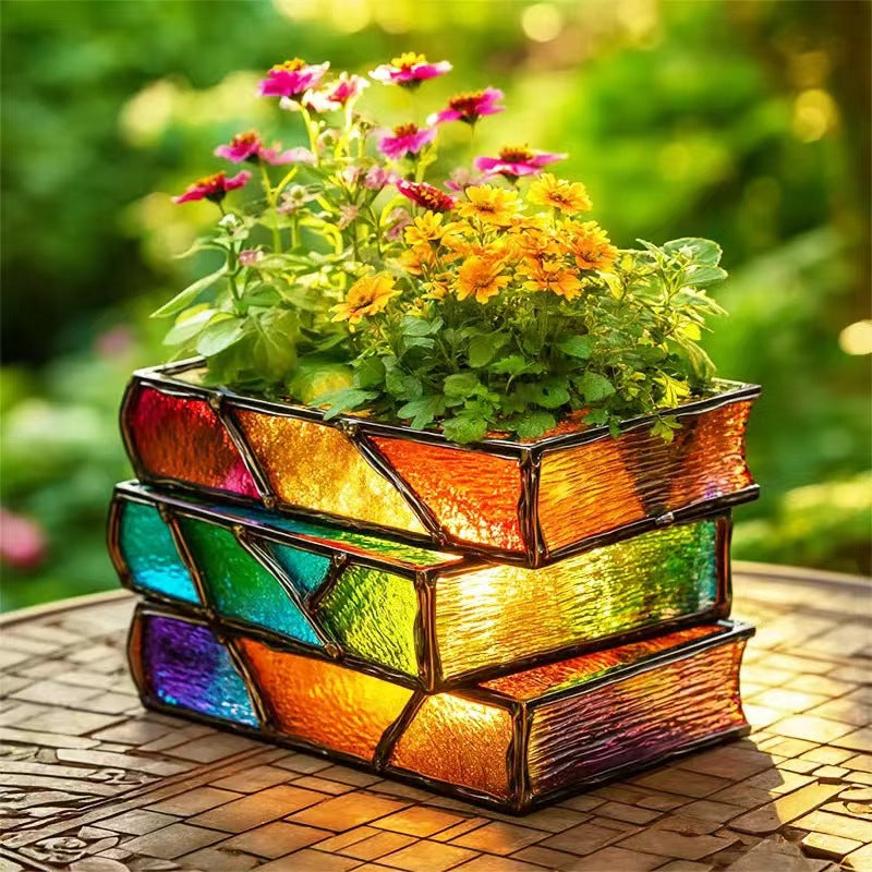 Stacked Books Resin Flower Pot Desktop Ornament