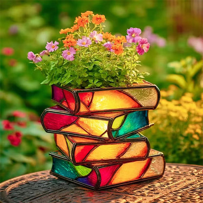 Stacked Books Resin Flower Pot Desktop Ornament