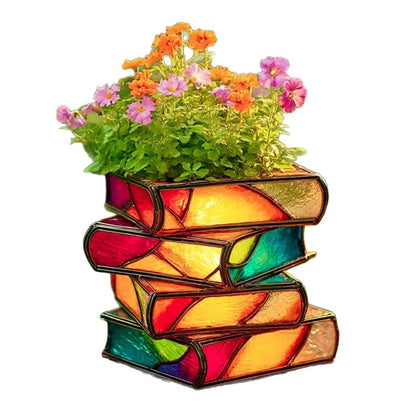 Stacked Books Resin Flower Pot Desktop Ornament