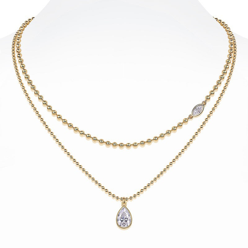 Stacked Gold Bead Clavicle Chain Sterling Silver 925 Moissanite Necklace