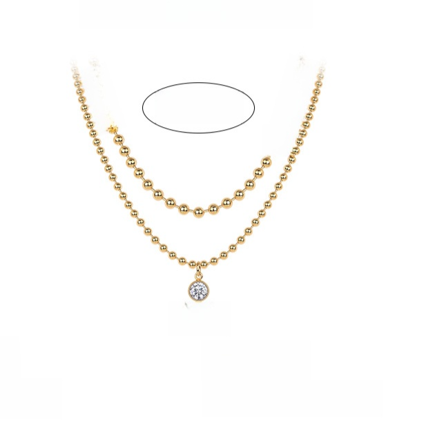 Stacked Gold Bead Clavicle Chain Sterling Silver 925 Moissanite Necklace