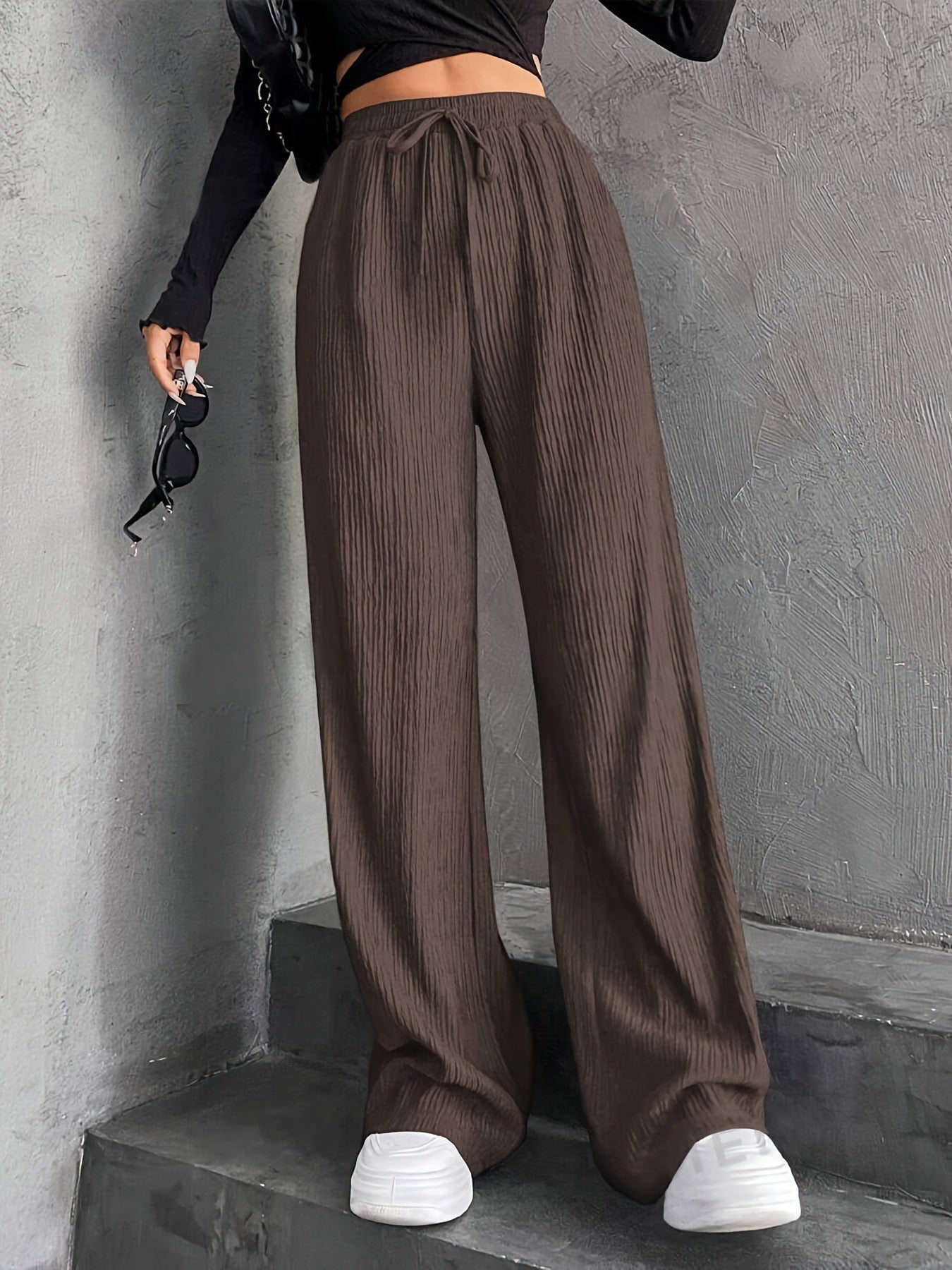 Staggy Waist Pinstripe Road Straight Leg Wide Leg Pants