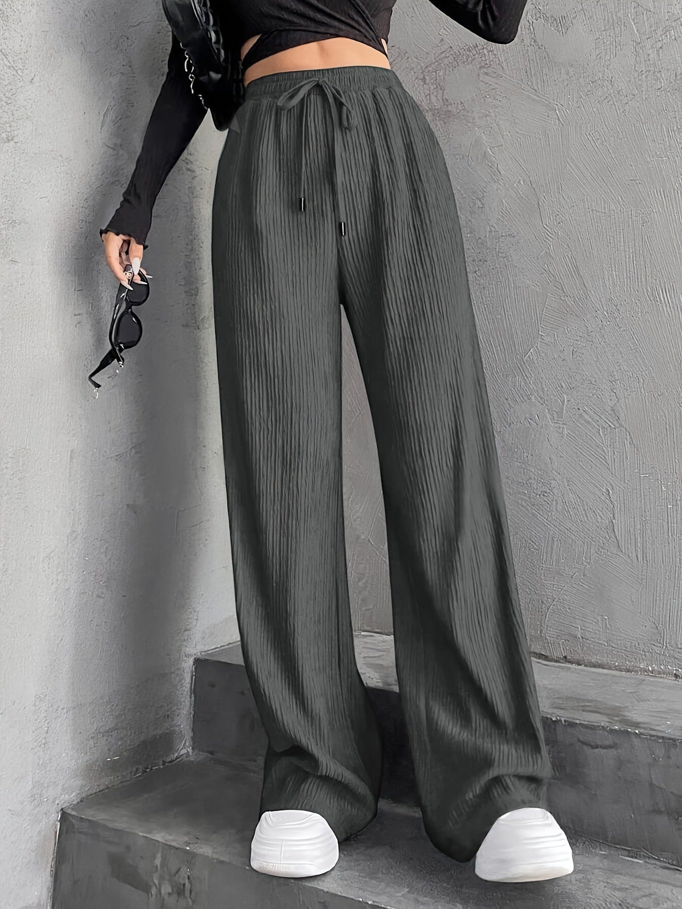 Staggy Waist Pinstripe Road Straight Leg Wide Leg Pants