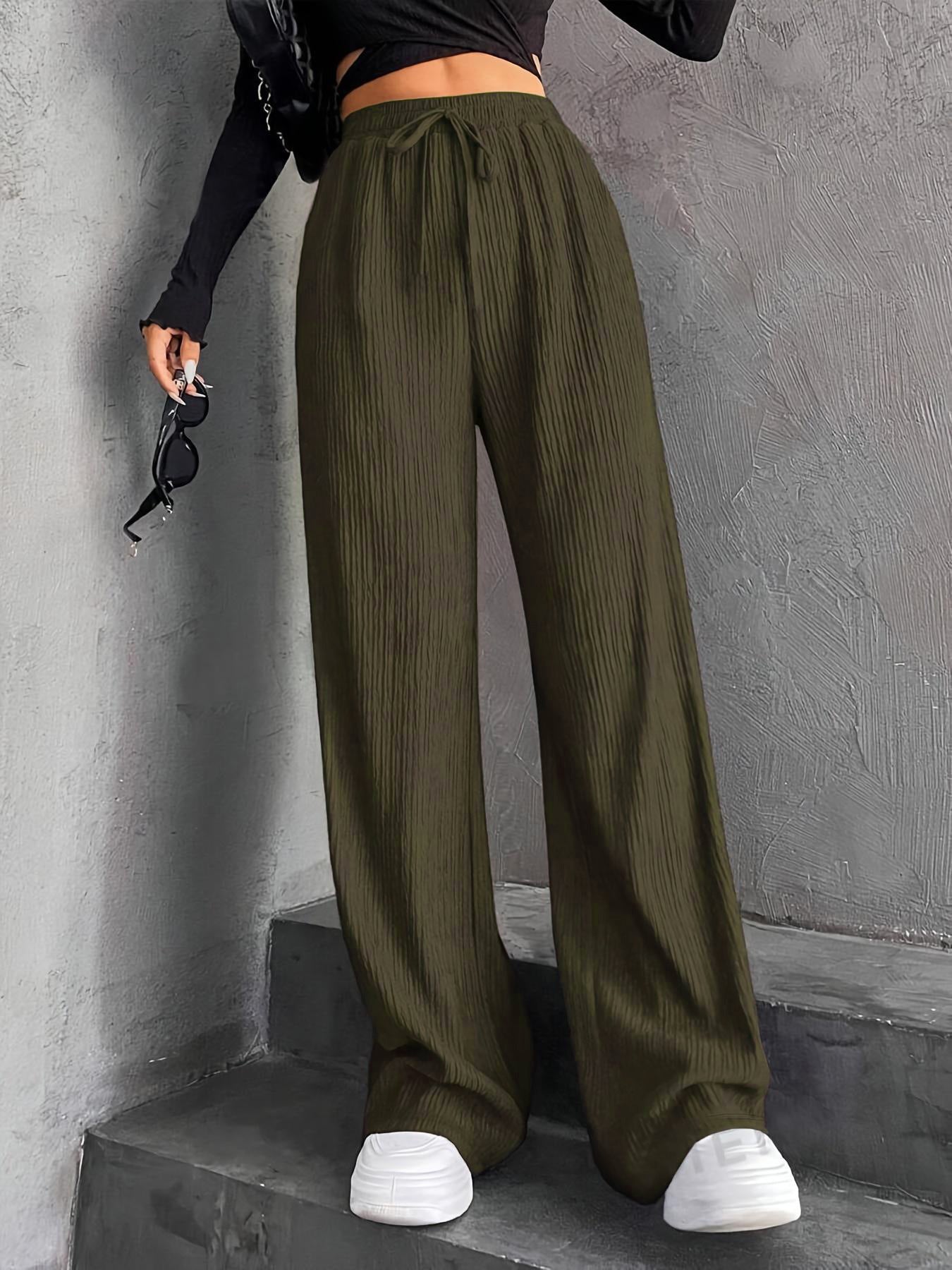 Staggy Waist Pinstripe Road Straight Leg Wide Leg Pants