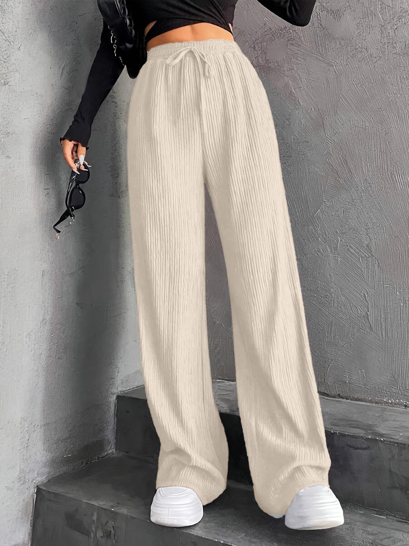 Staggy Waist Pinstripe Road Straight Leg Wide Leg Pants