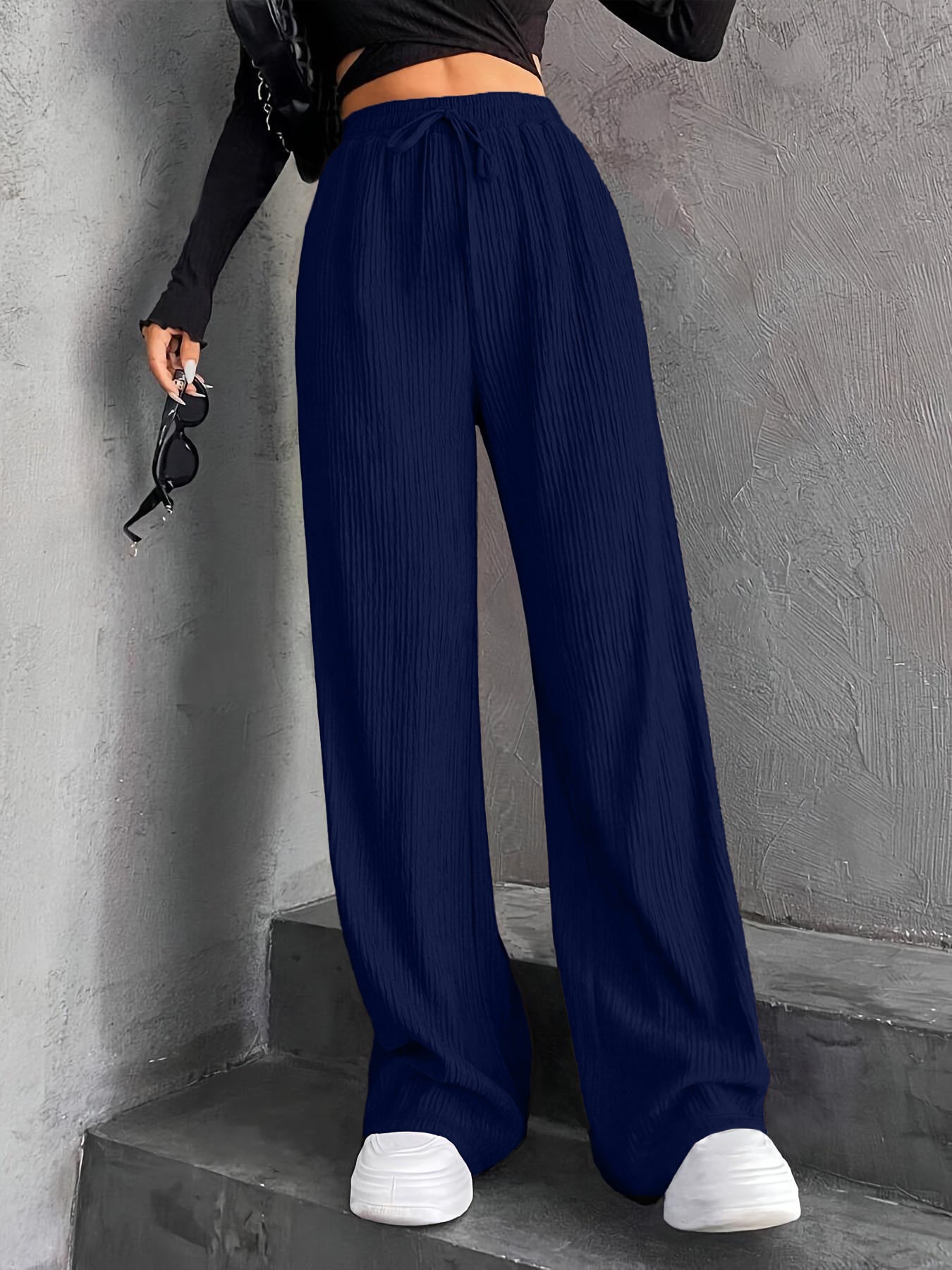 Staggy Waist Pinstripe Road Straight Leg Wide Leg Pants