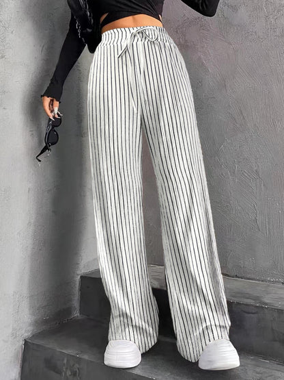Staggy Waist Pinstripe Road Straight Leg Wide Leg Pants