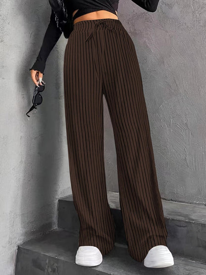 Staggy Waist Pinstripe Road Straight Leg Wide Leg Pants
