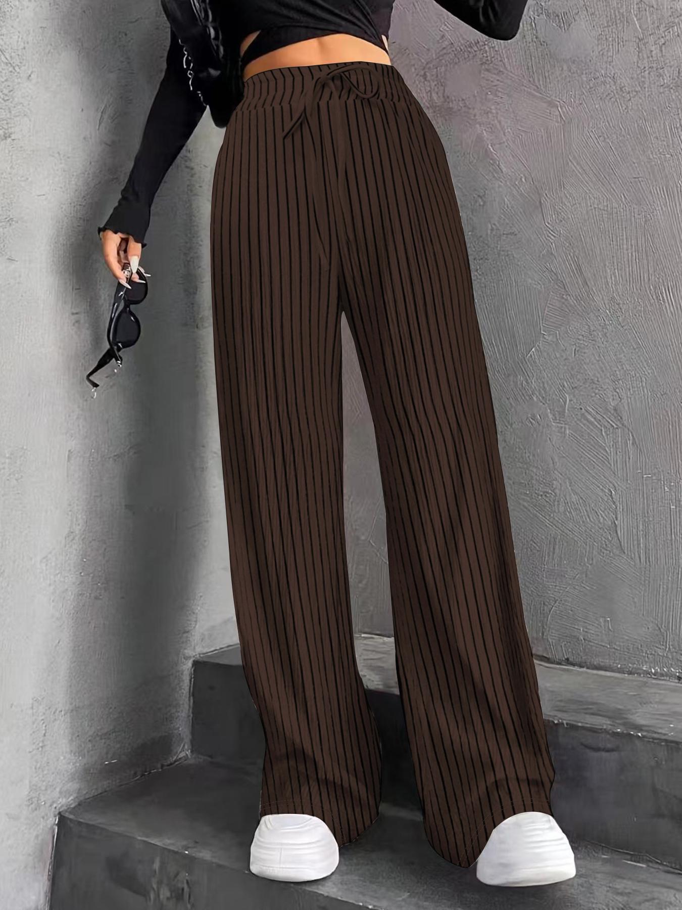 Staggy Waist Pinstripe Road Straight Leg Wide Leg Pants