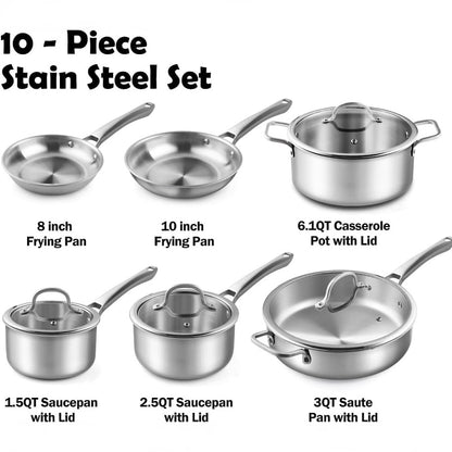 Stainless Steel 10-Piece Cookware Set