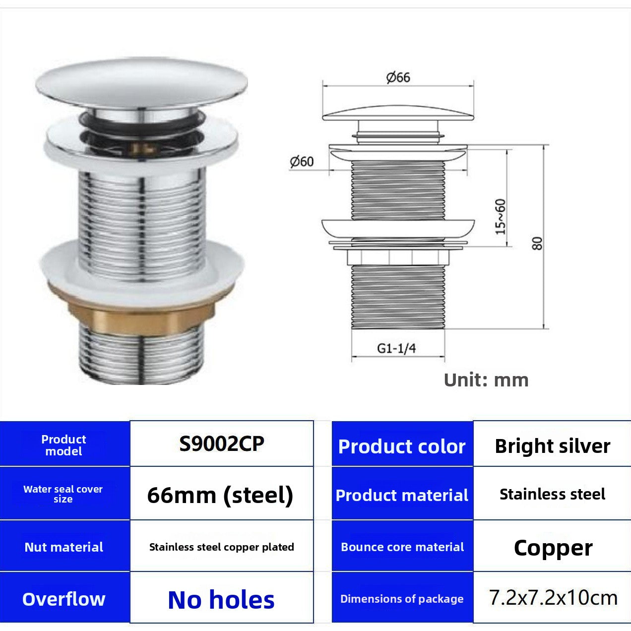 Stainless Steel Basin Pop-Up Drain with Overflow