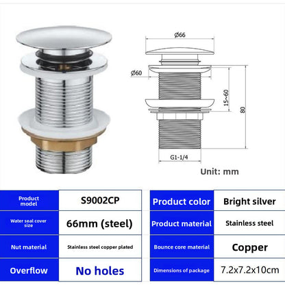 Stainless Steel Basin Pop-Up Drain with Overflow