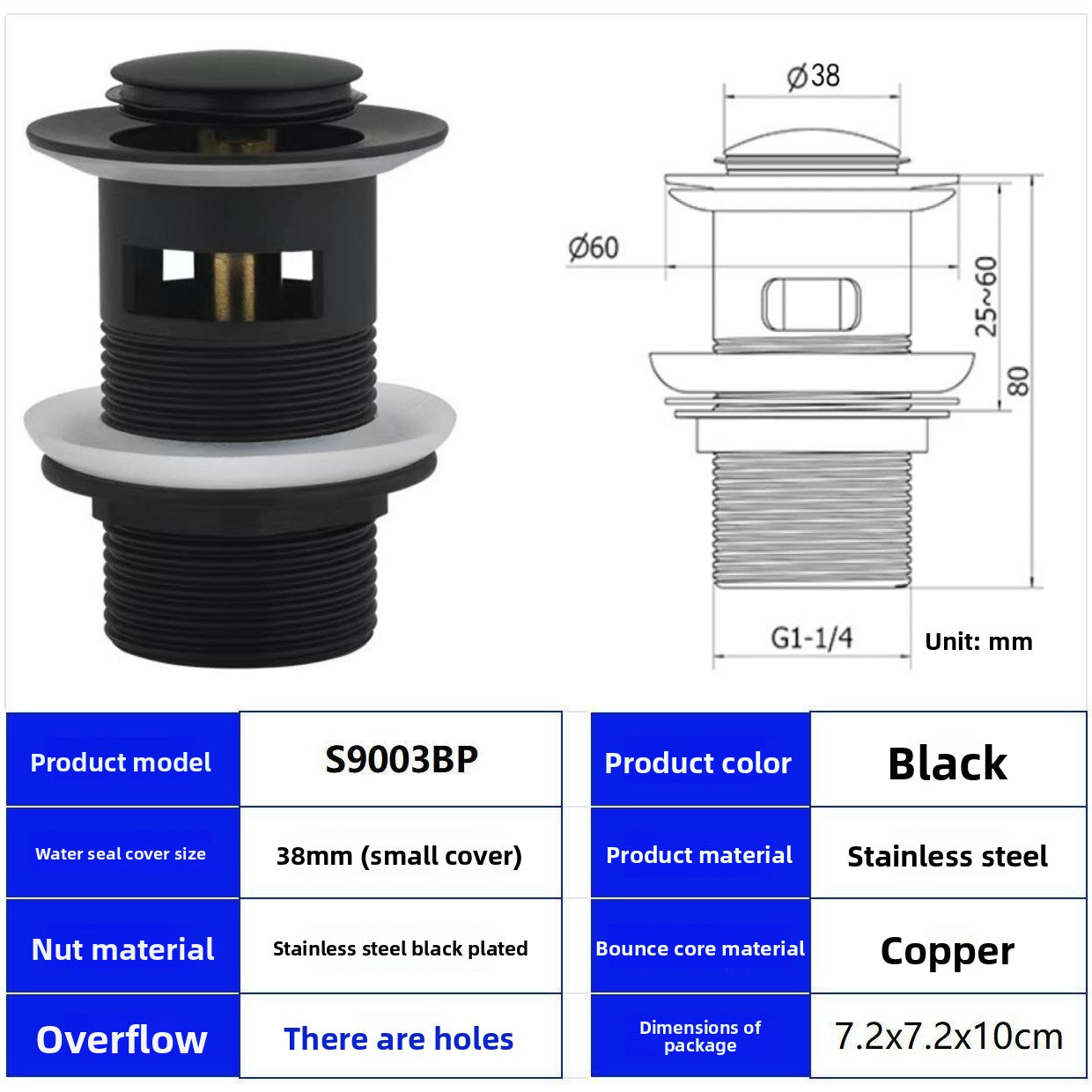Stainless Steel Basin Pop-Up Drain with Overflow