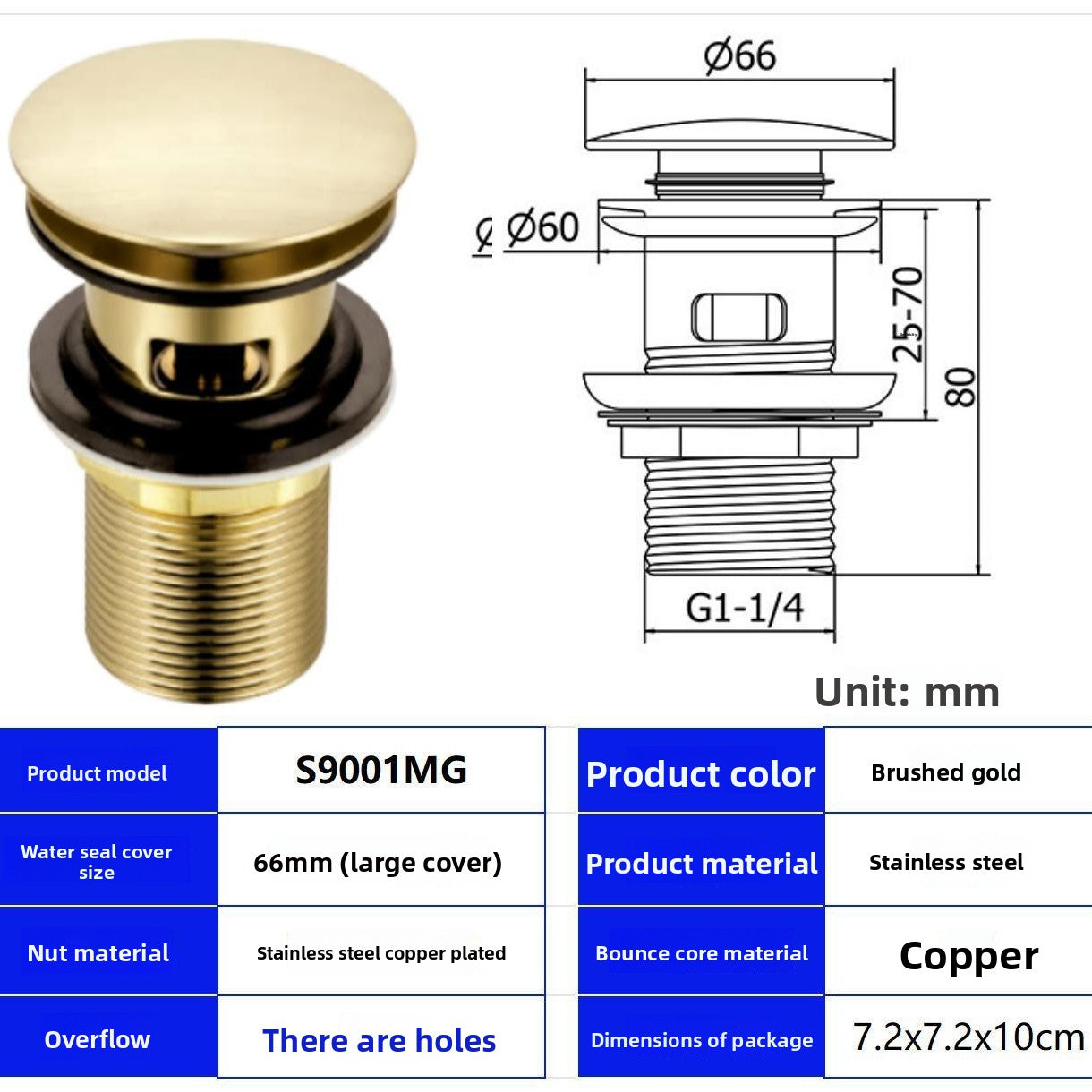 Stainless Steel Basin Pop-Up Drain with Overflow