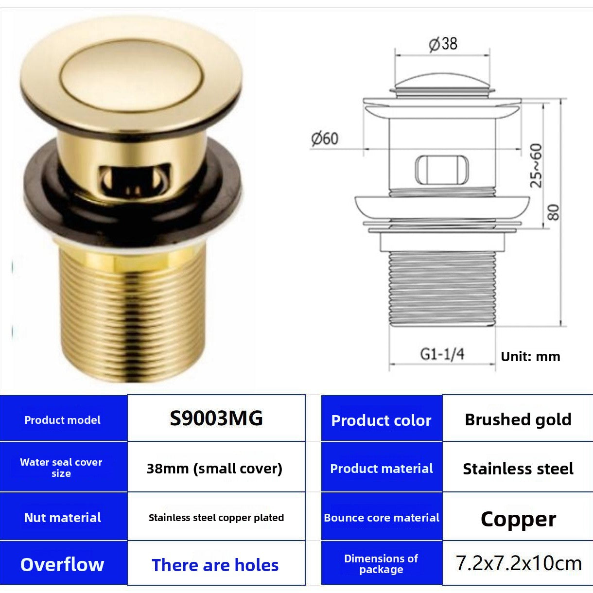 Stainless Steel Basin Pop-Up Drain with Overflow