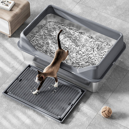 Stainless Steel Cat Litter Box with Anti-Splash Cover