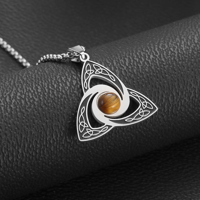 Stainless Steel Celtic Knot Necklace with Tiger Eye