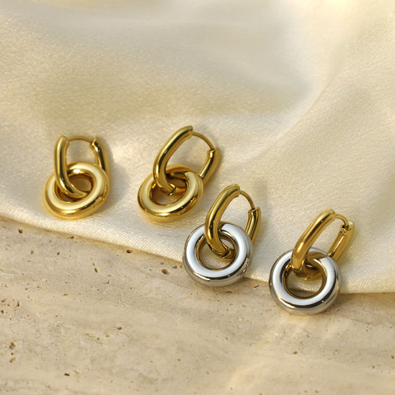 Stainless Steel Colorblock Double Ring Earrings