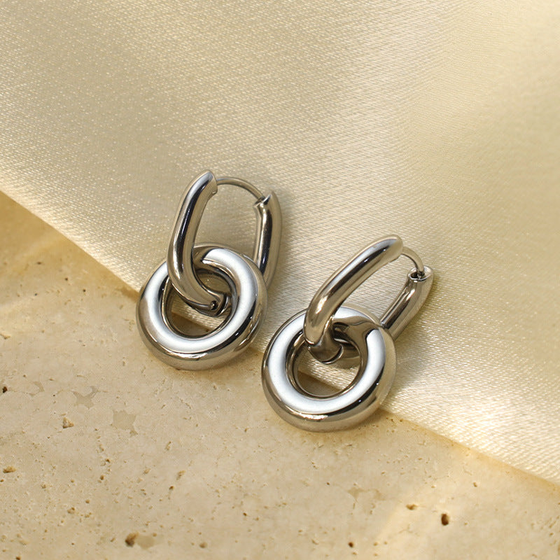 Stainless Steel Colorblock Double Ring Earrings