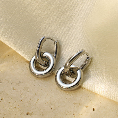 Stainless Steel Colorblock Double Ring Earrings