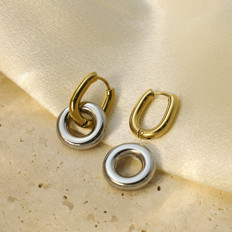 Stainless Steel Colorblock Double Ring Earrings