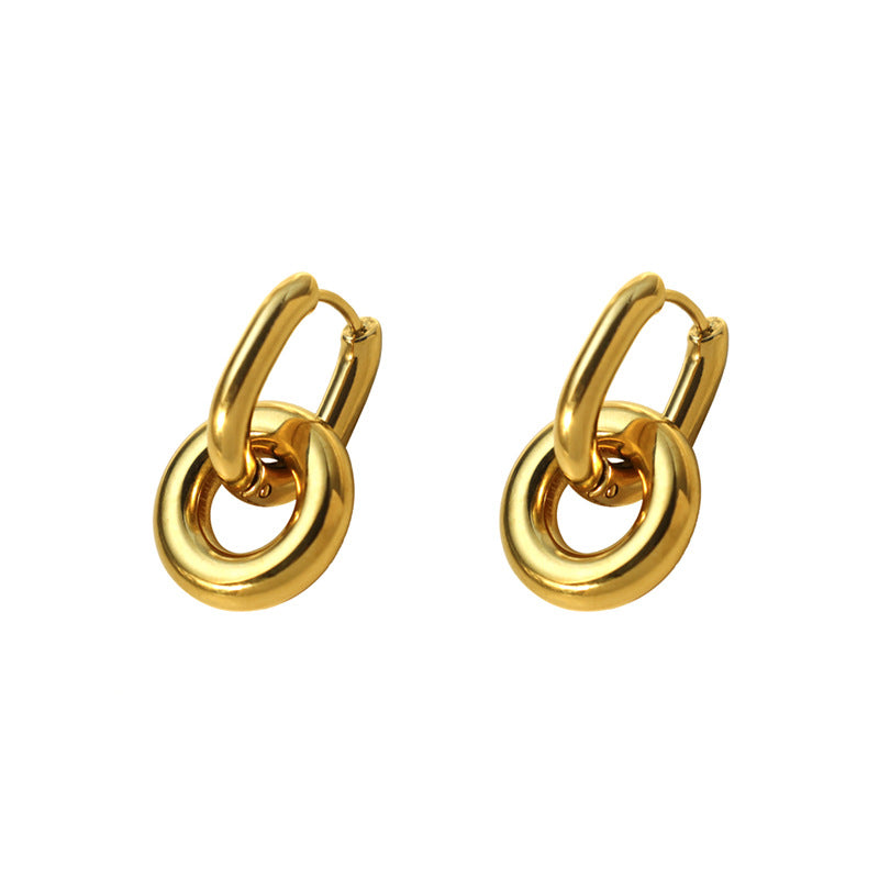 Stainless Steel Colorblock Double Ring Earrings