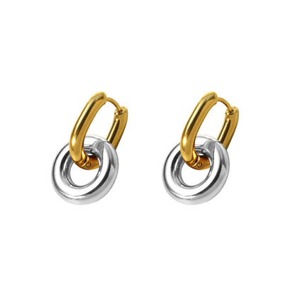 Stainless Steel Colorblock Double Ring Earrings