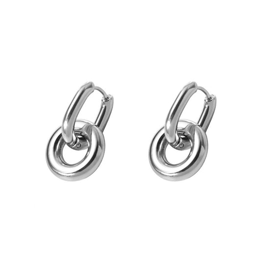 Stainless Steel Colorblock Double Ring Earrings